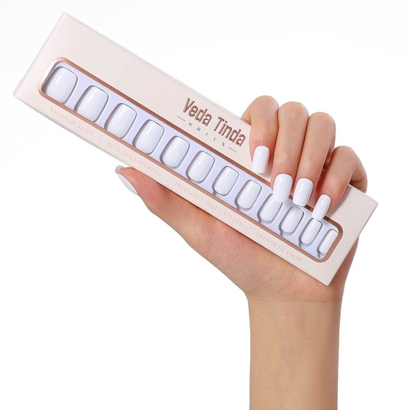 Press on Acrylic Nails White Short Square 24Pcs w/Nail Glue & Tools- Begin Again - Picture 2 of 8
